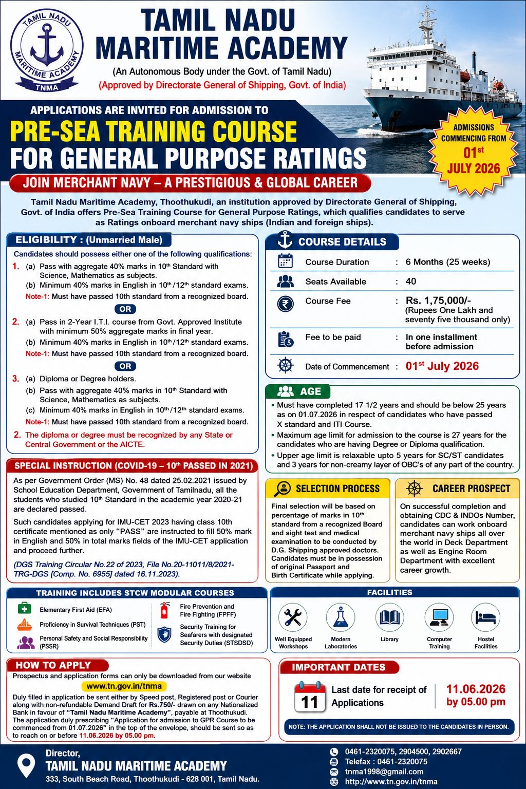 Pre - Sea Training Course for General Purpose Ratings - Marine Service in Thoothukudi